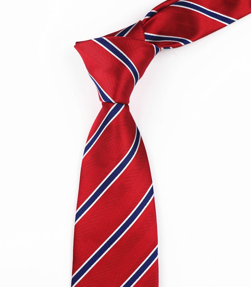 Elfeves Men's Modern Striped Patterned Formal Ties College Daily Woven Neckties (One Size, Red Blue) - Image 3